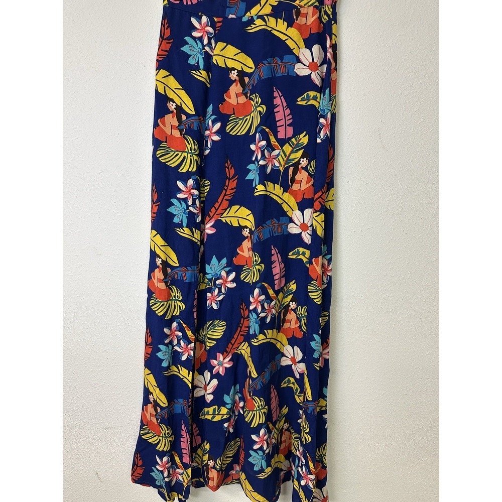 XIX Palms Hawaii Resort Maxi Skirt High Slit Blue Tropical Hula Floral Size XS